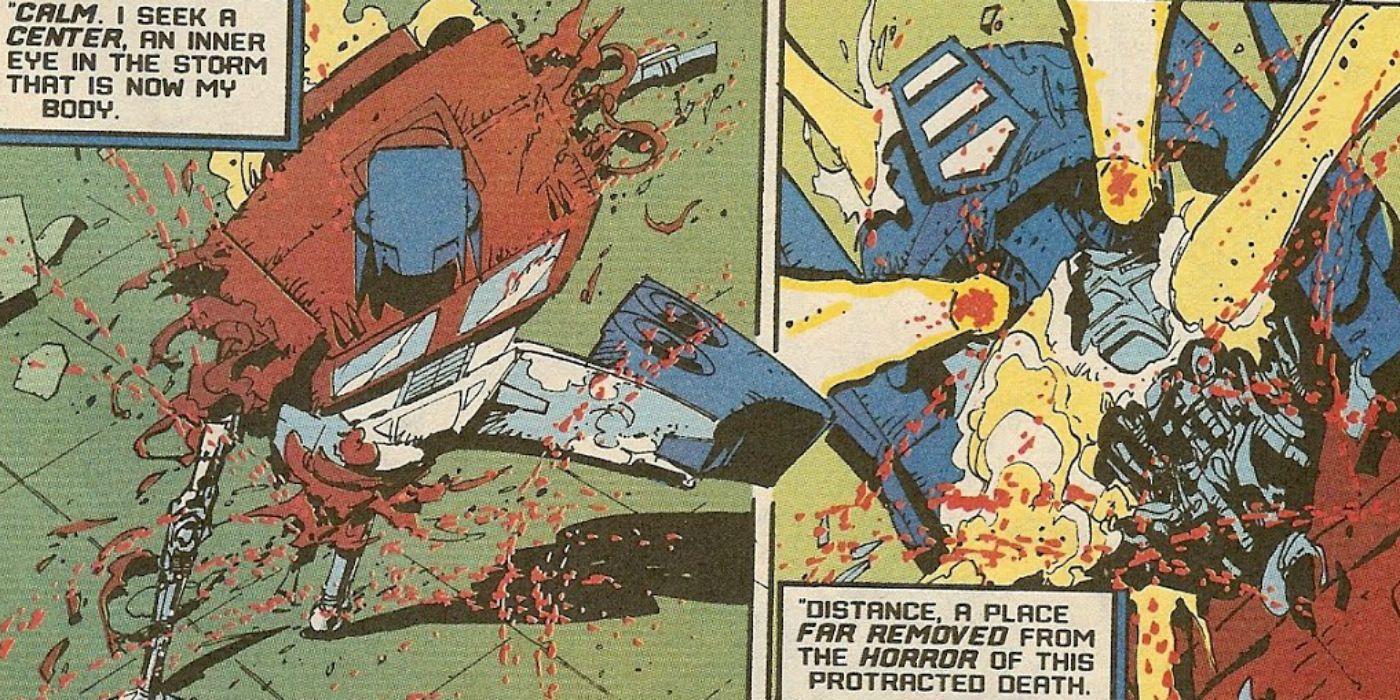Optimus Prime dying in The Transformers Generation 2 A Rage in Heaven