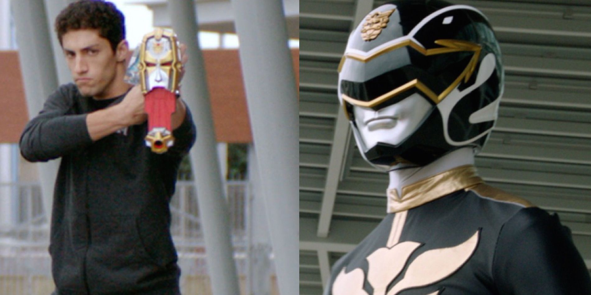 Jake prior to morphing and in his Ranger gear in Power Rangers Megaforce