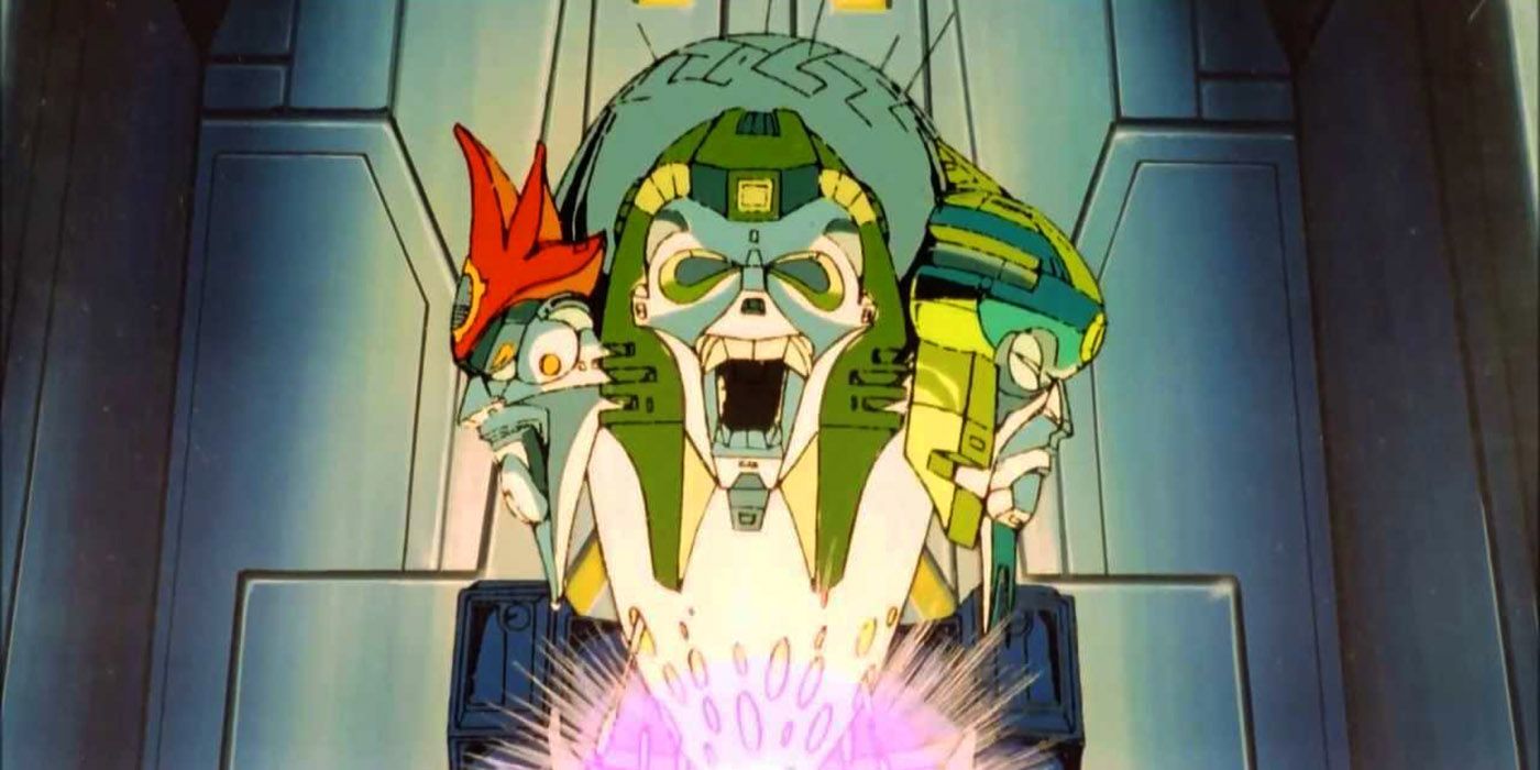 The Quintessons looking angry in Transformers animated series.