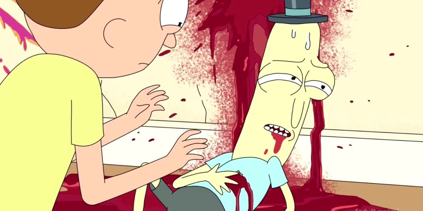 Mr. Poopybutthole gets shot in Rick and Morty.