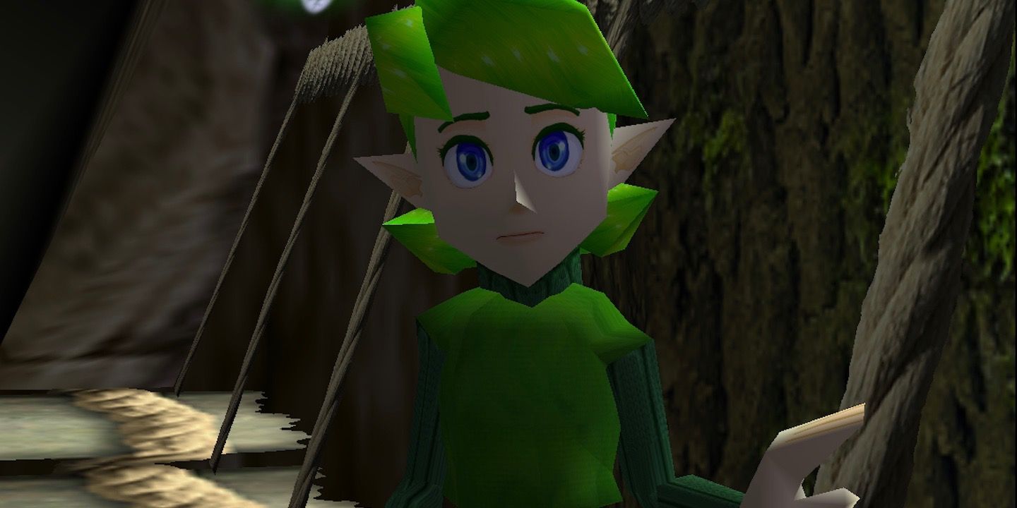 Saria looking sadly at the viewer in The Legend of Zelda Ocarina of Time.