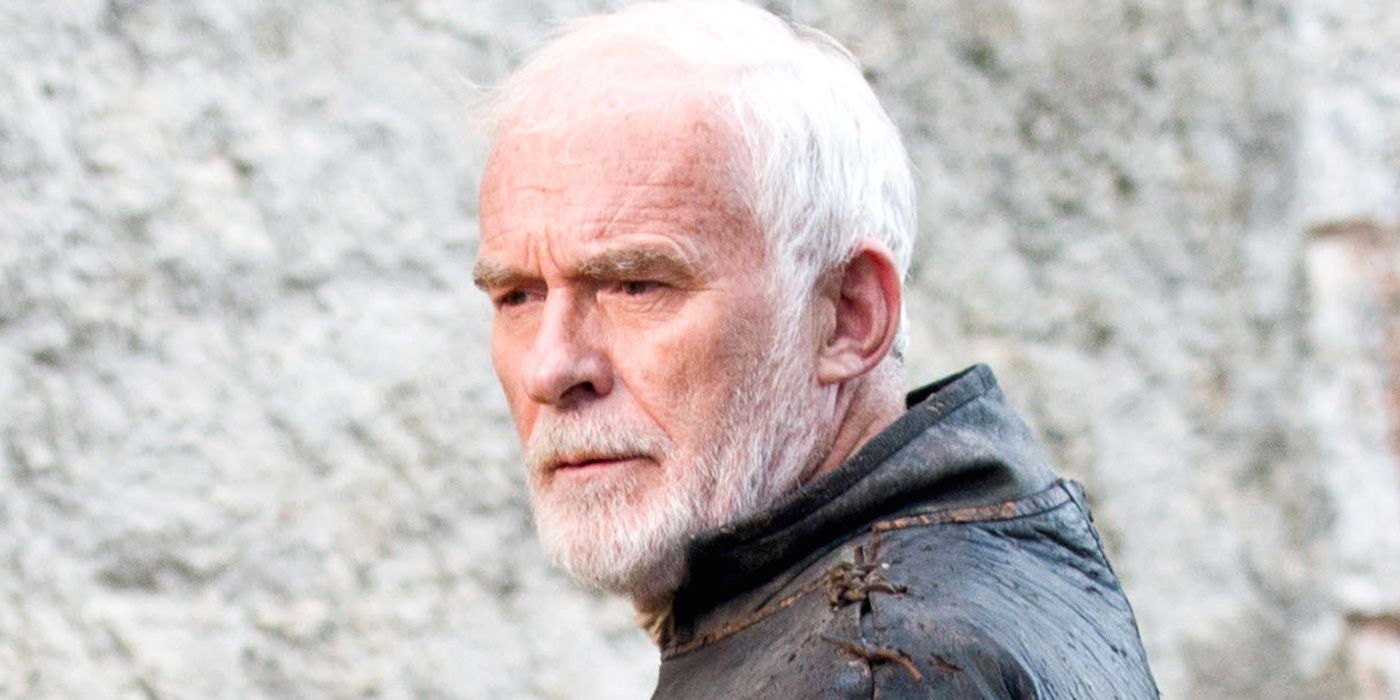 Ser Barristan Selmy inside castle walls on Game of Thrones