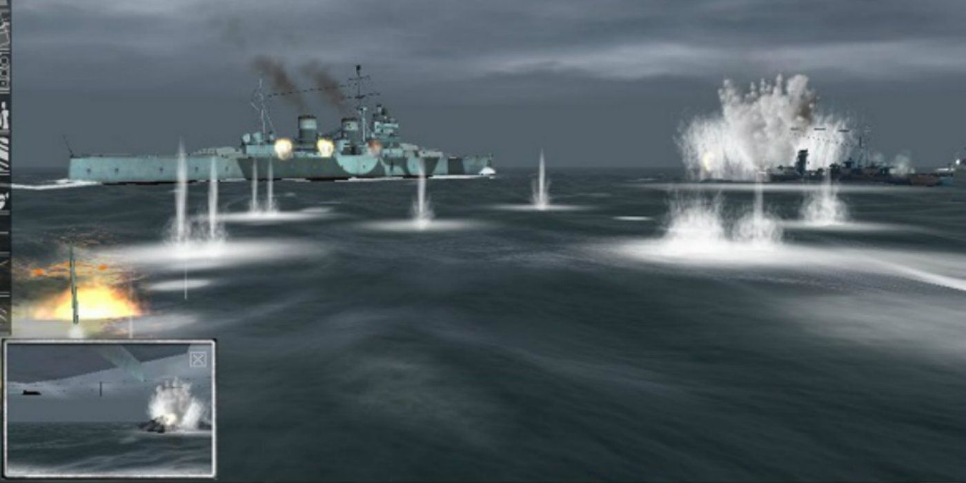 Battleships in action in the Silent Hunter III PC video game