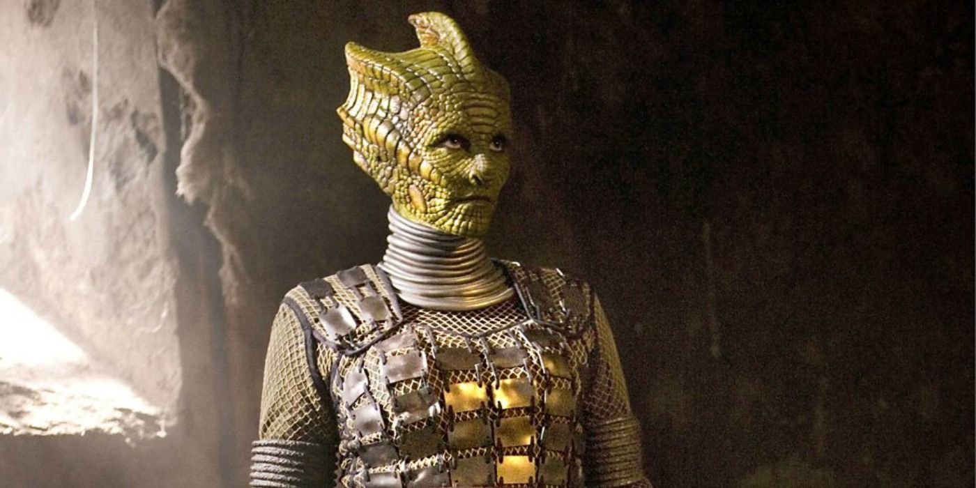 A Silurian in a cave in Doctor Who