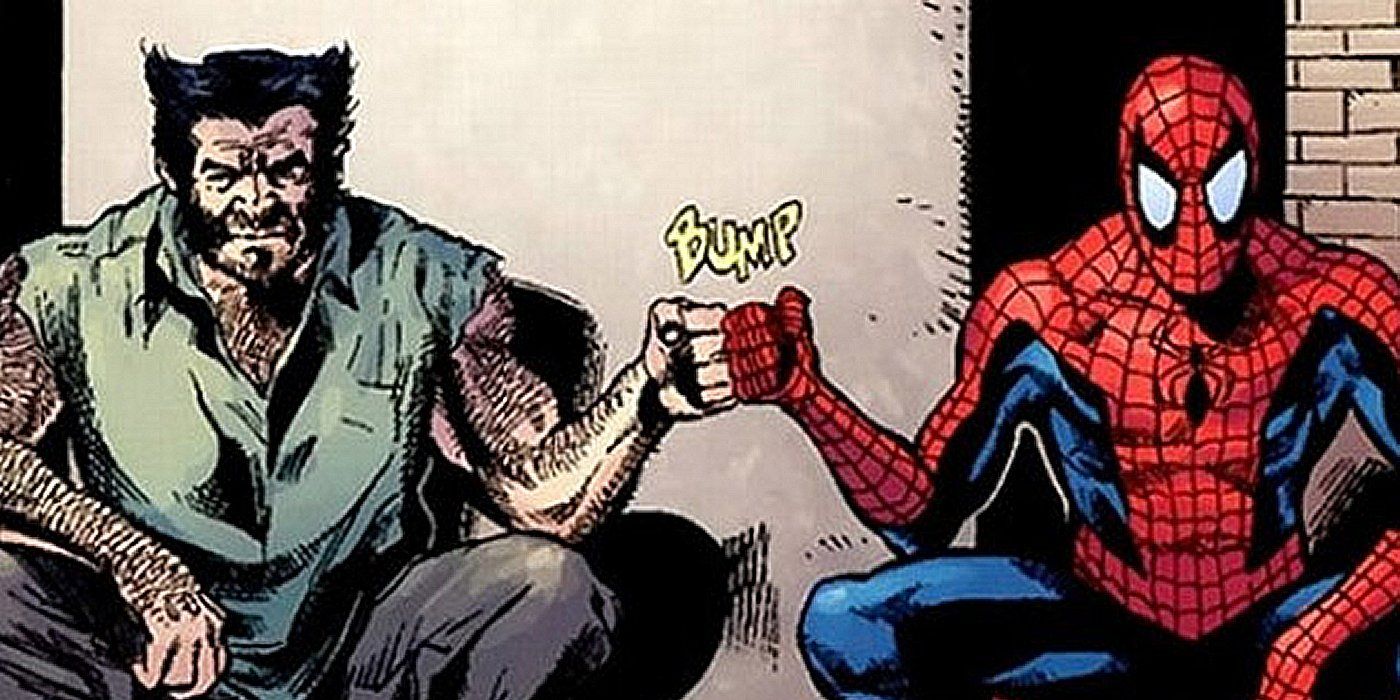 Spider-Man Peter Parker Wolverine Logan James Howlett X-Men fist bump friendship Marvel