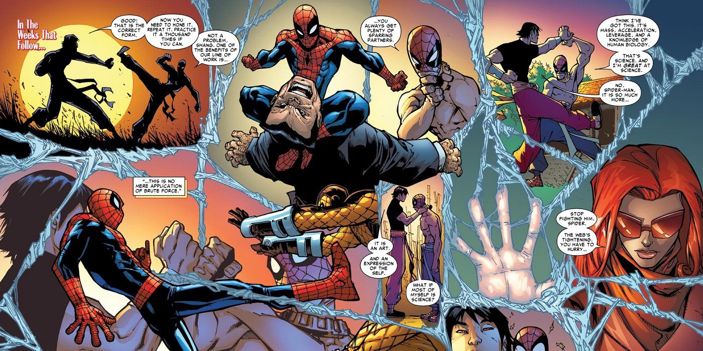 Shang-Chi teaches Spider-Man martial arts in Marvel Comics