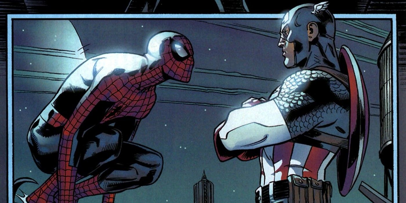 Spider-Man facing Captain America in Marvel comics