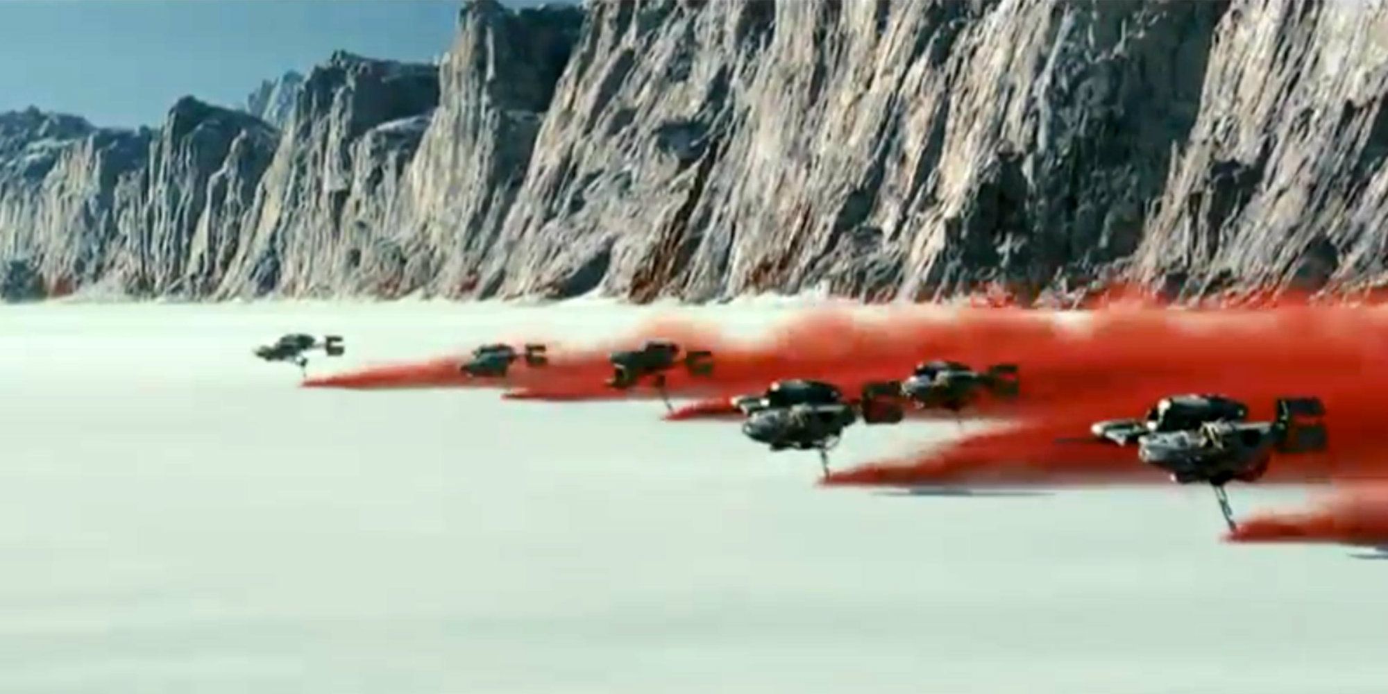 Des navires volant sur Crait dans Les Derniers Jedi