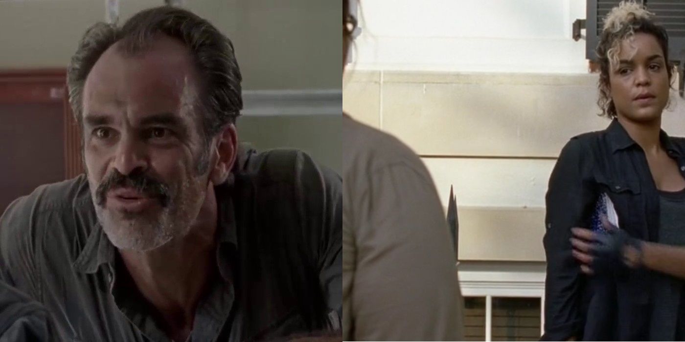 Steven Ogg as Simon and Elizabeth Ludlow as Arat in The Walking Dead