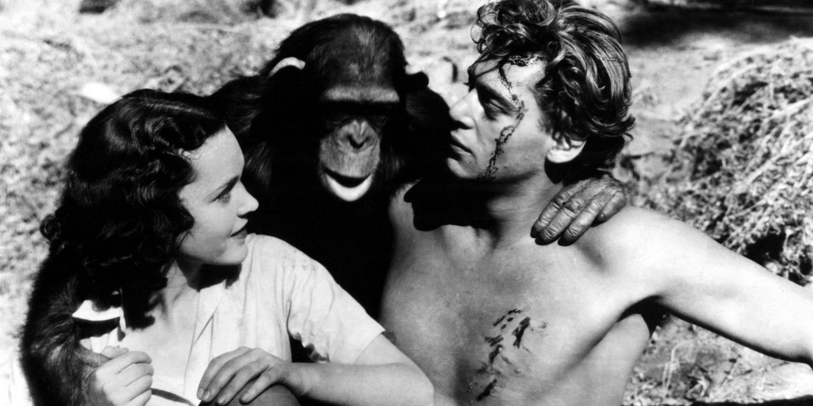 Tarzan and Jane with a monkey in Tarzan the ape man