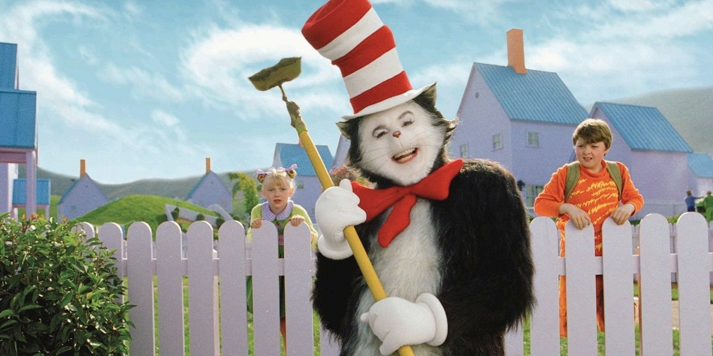A scene from The Cat in the Hat starring Mike Myers and Dakota Fanning.