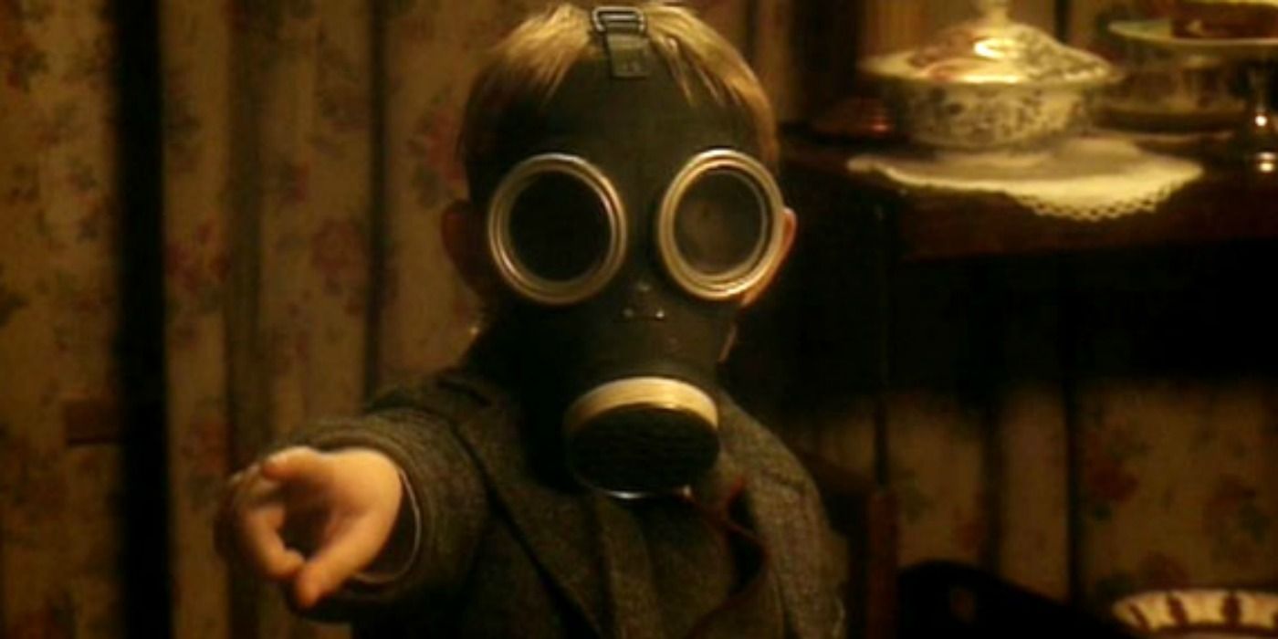 An image of The Empty Child pointing to a figure off-screen in Doctor Who