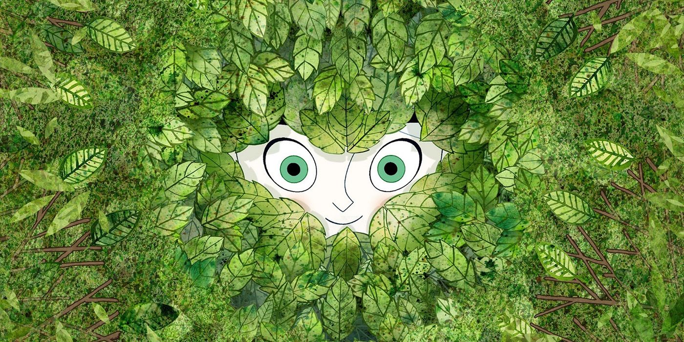 Eyes peering through some leaves in The Secret of Kells