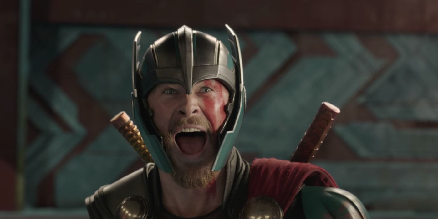 Thor sees Hulk and cheers in Thor: Ragnarok