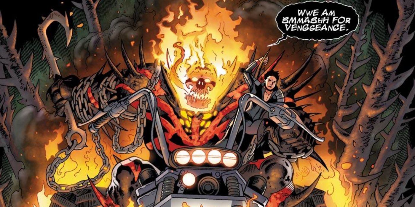 Ghost Rider rides his flaming motorcycle 