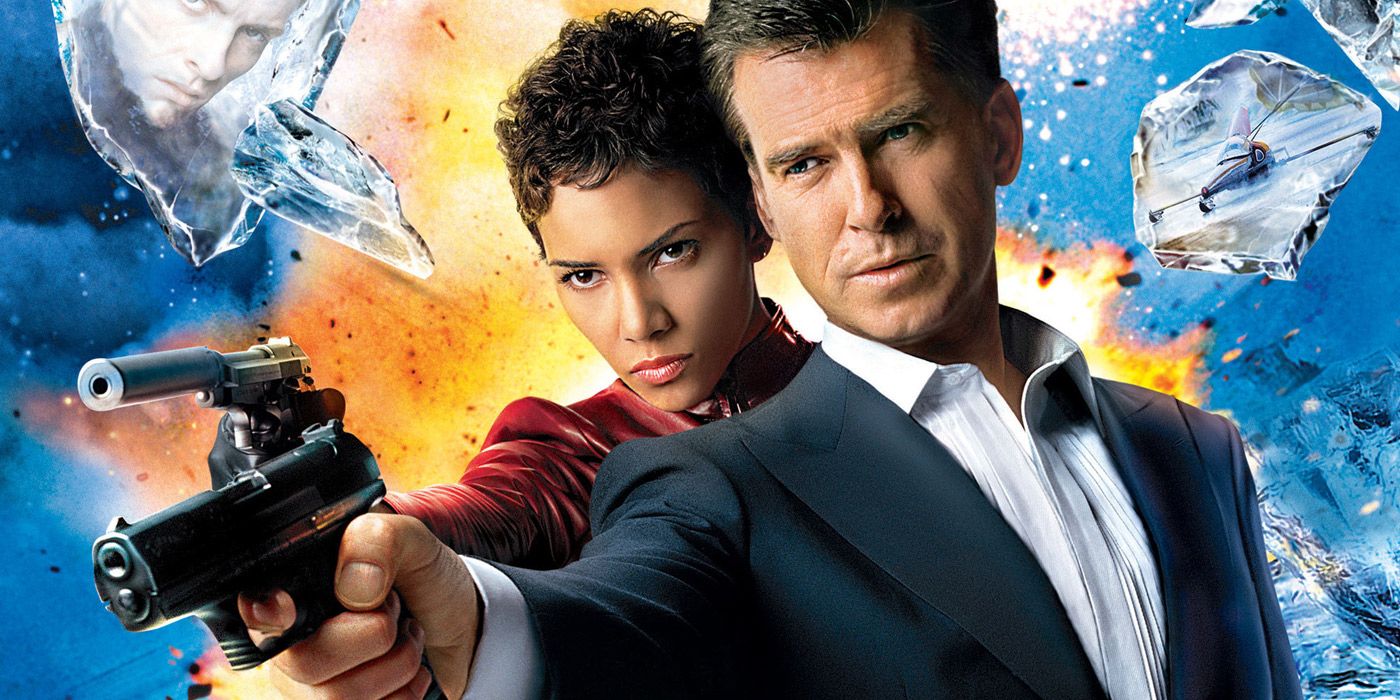 Pierce Brosnan and Halle Berry pointing guns on the poster for Die Another Day