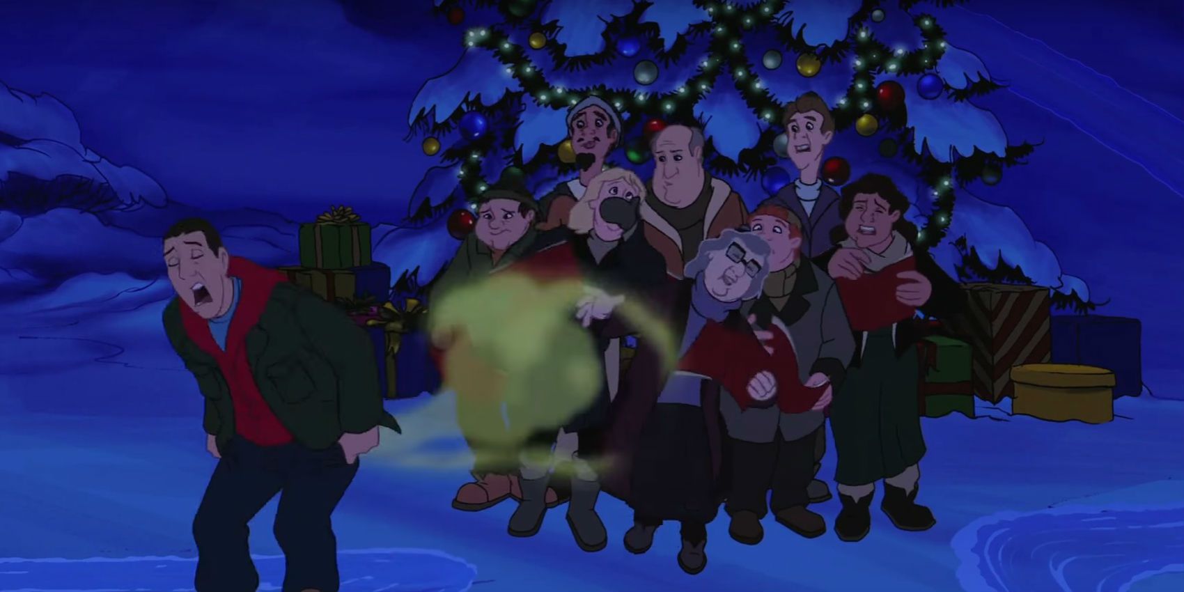 Davey peidando em canções de natal em Eight Crazy Nights