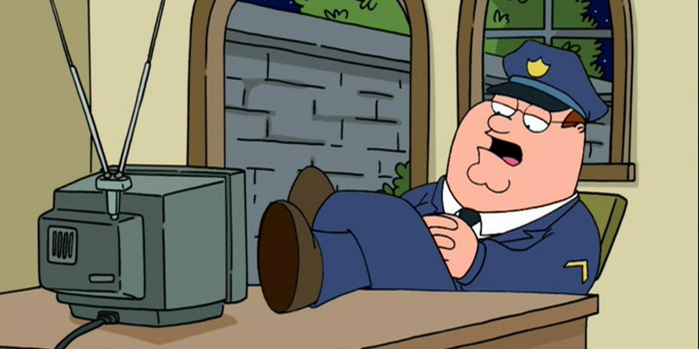 Peter Griffin as a security guard on Family Guy