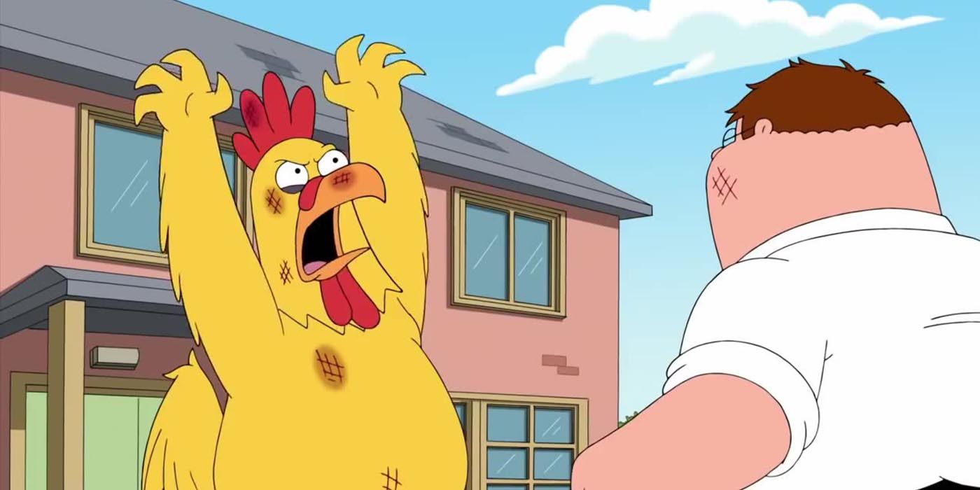 Peter fights with Ernie the Giant Chicken