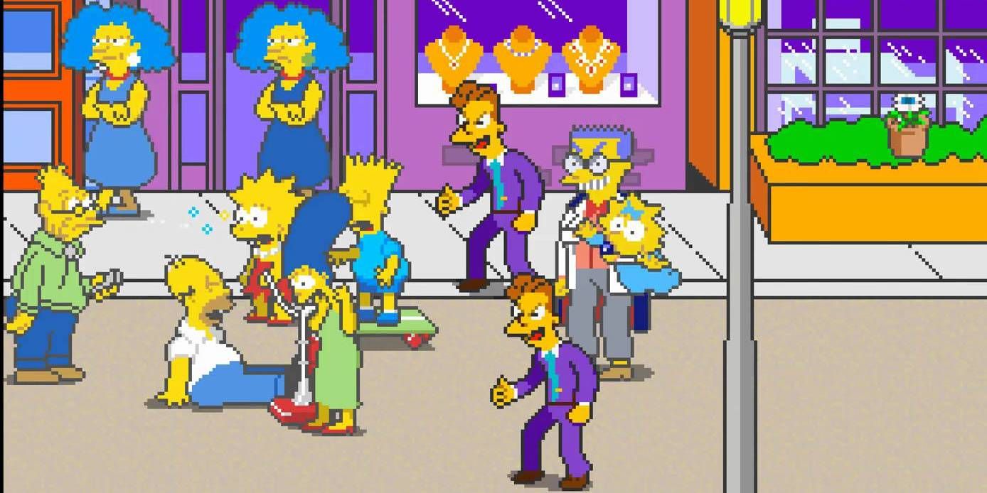 A street scene from the Simpsons Arcade game