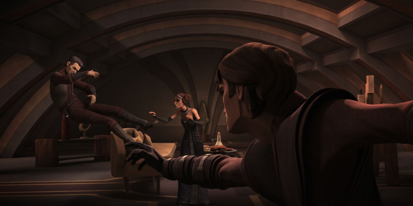 Anakin Throws Rush Clovis Away from Padme Amidala in Star Wars The Clone Wars