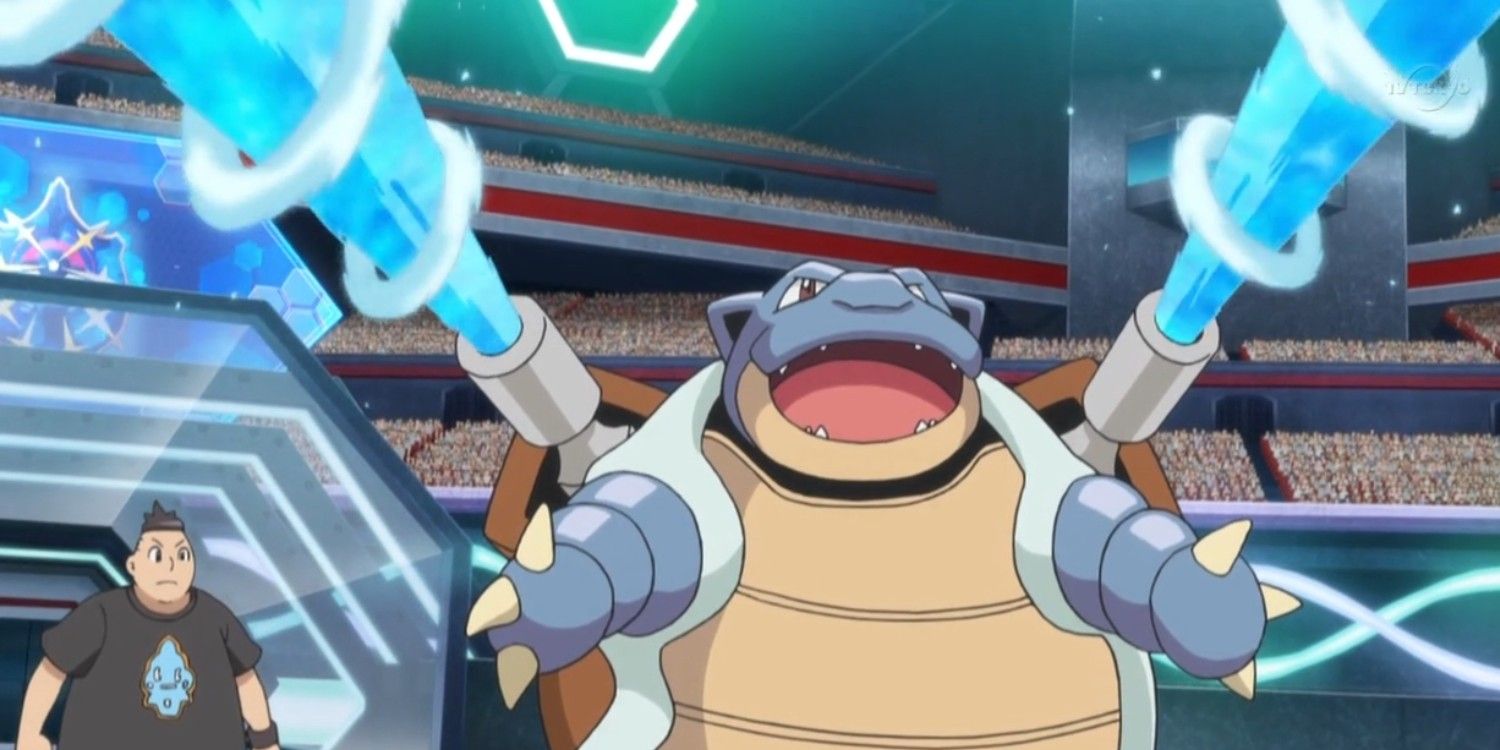 Blastoise using Water Gun in Pokemon