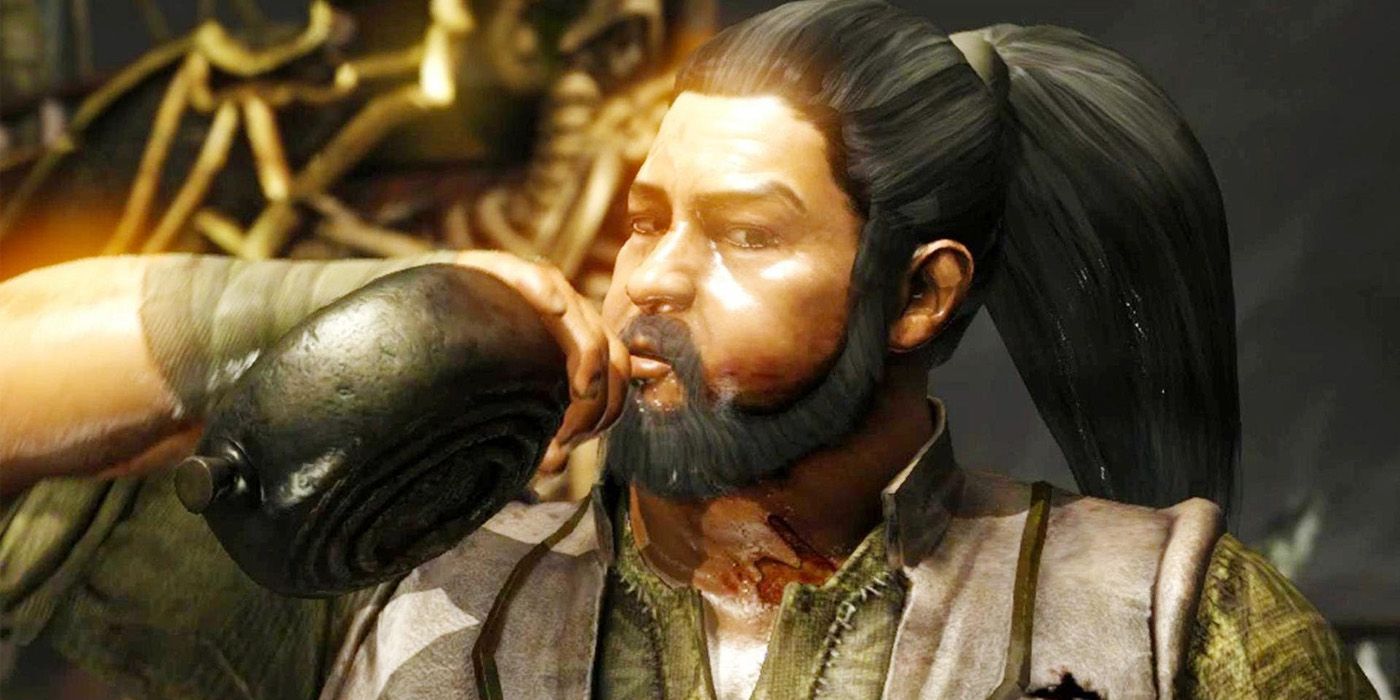 Bo Rai Cho swigs some saki as he prepares for a fight in Mortal Kombat X.