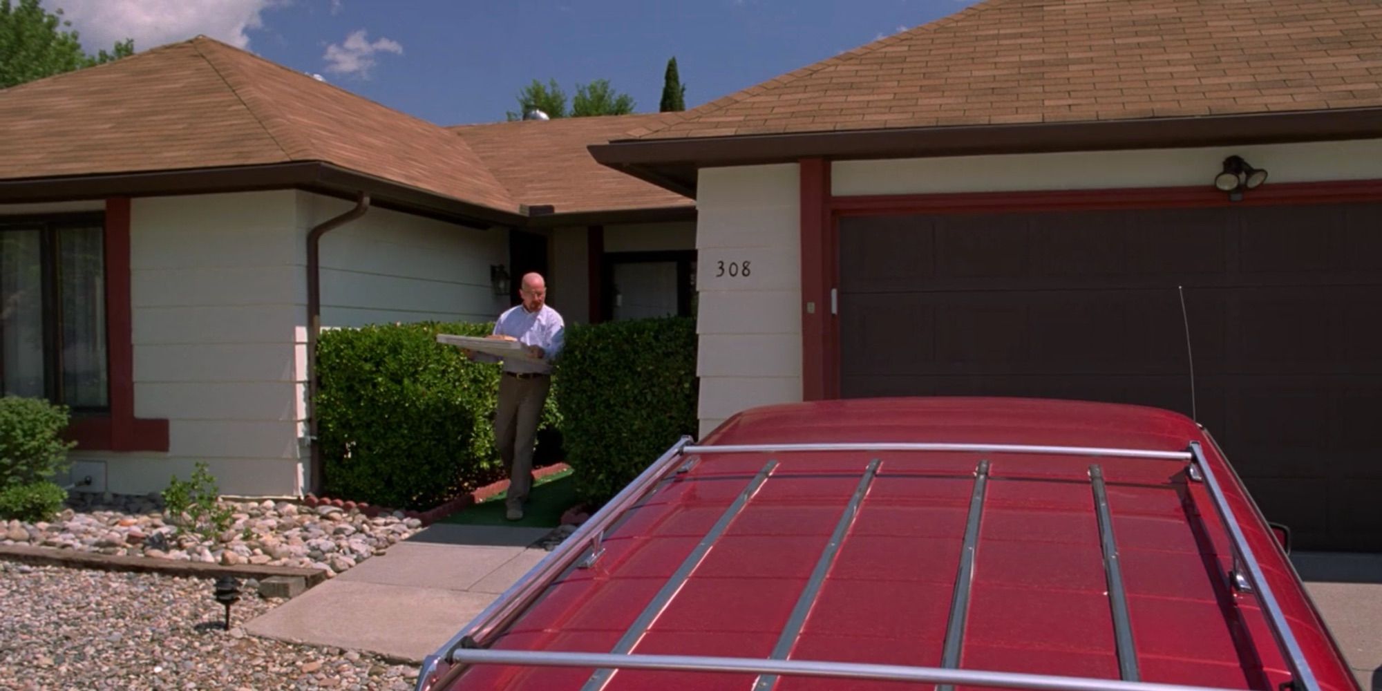 Breaking Bad house pizza on the roof of the house episode