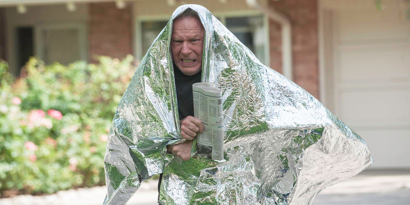 Chuck wearing a foil blanket in Better Call Saul