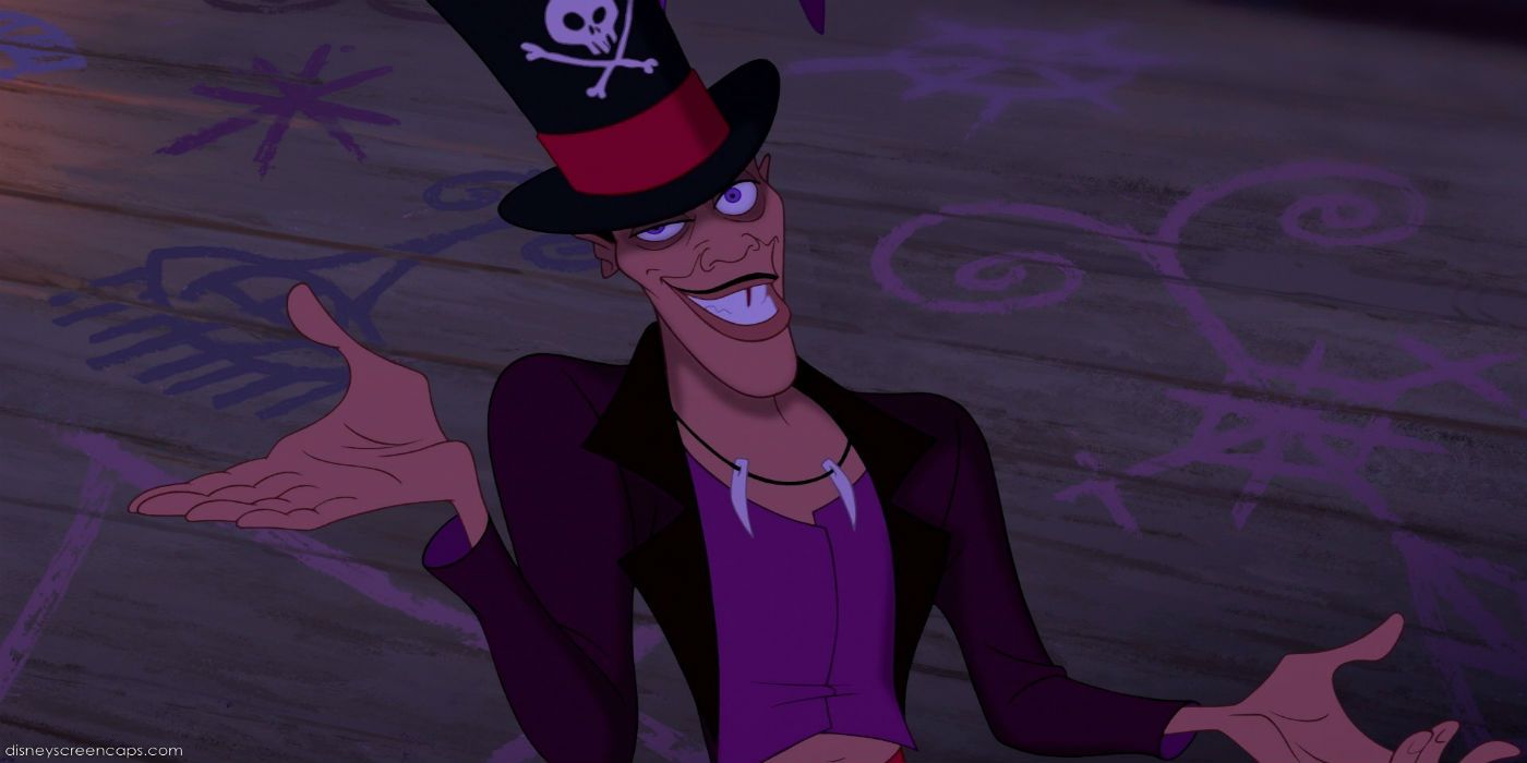 Dr. Facilier smiles evilly during Friends On The Other Side in Princess and the Frog.
