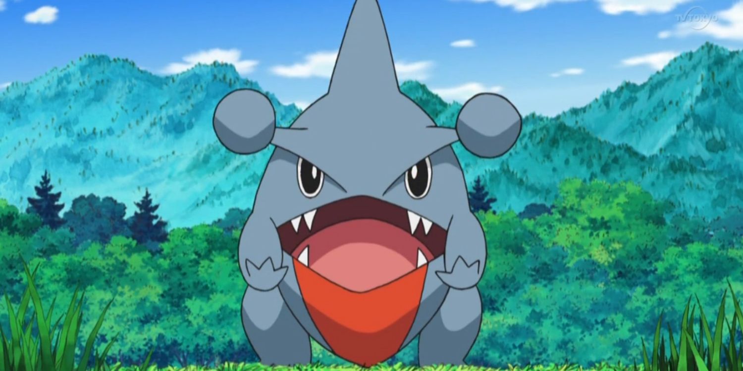Gible roaring in the Pokémon anime