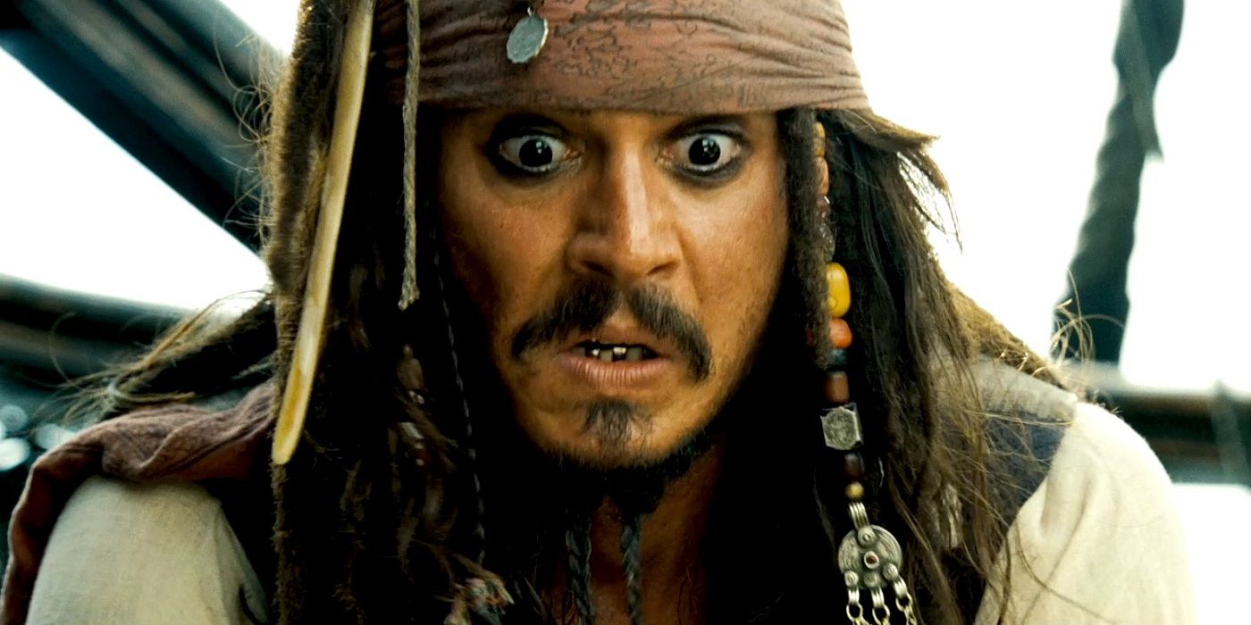 Jack Sparrow looks afraid in Pirates of the Caribbean