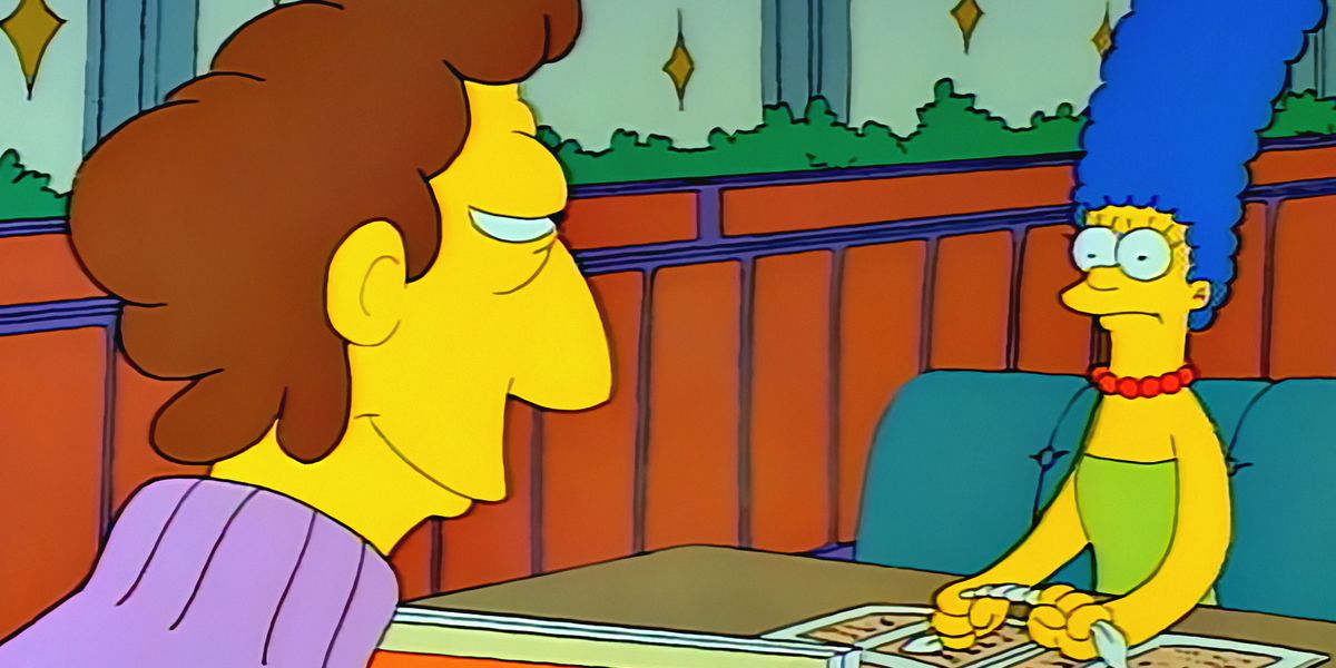 Jacques sits opposite Marge in The Simpsons