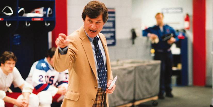 Kurt Russell as Coach Brooks in the locker room in Miracle