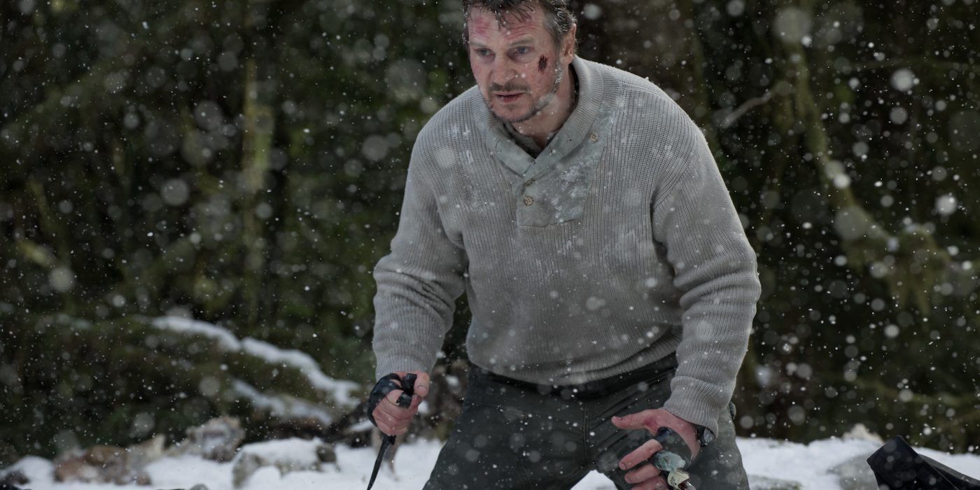 Liam Neeson wolf fight in The Grey
