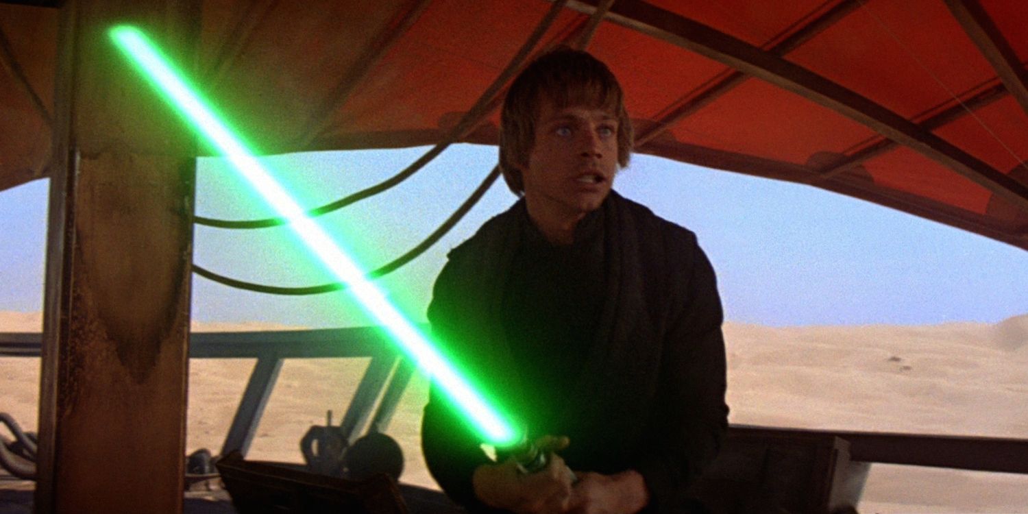 Luke with a green lightsaber in Return of the Jedi