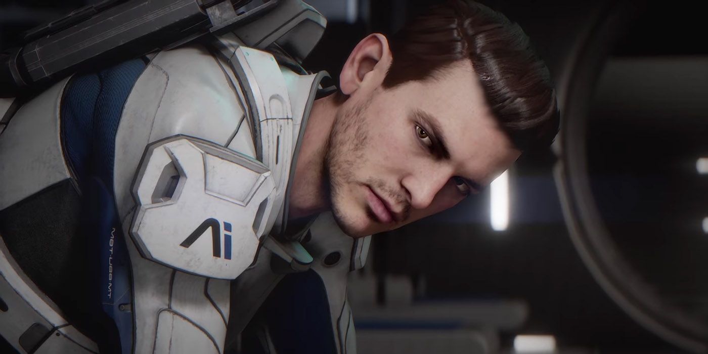 Scott Ryder leaning in Mass Effect Andromeda.