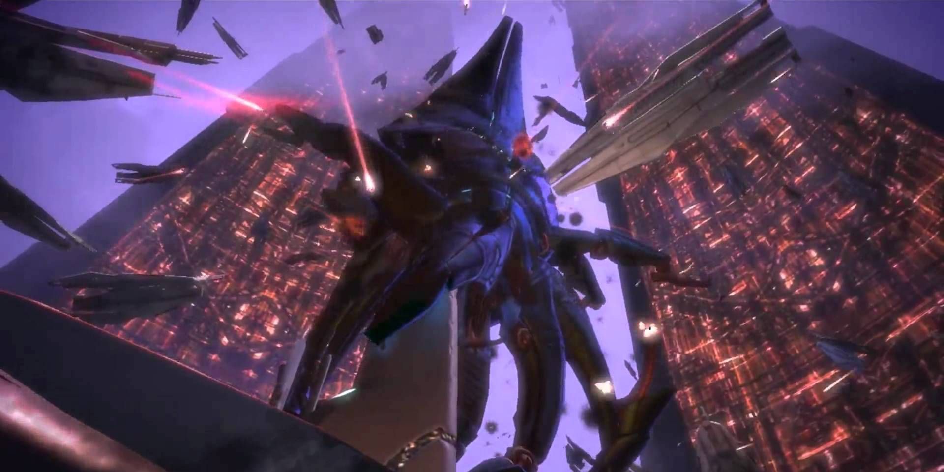 A robot monster sttacks a city or something in a Mass Effect game.
