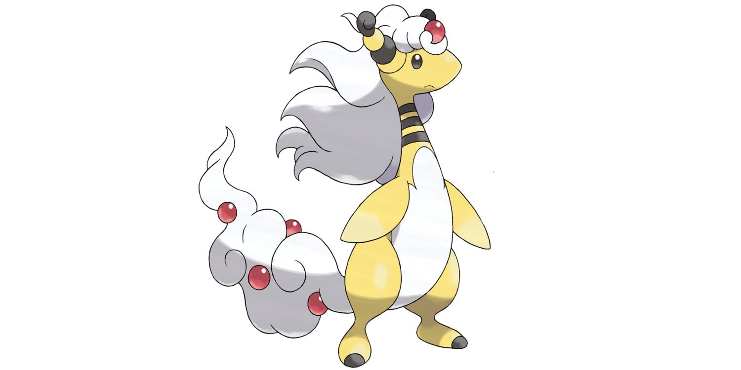 Mega Ampharos standing in front of a white background