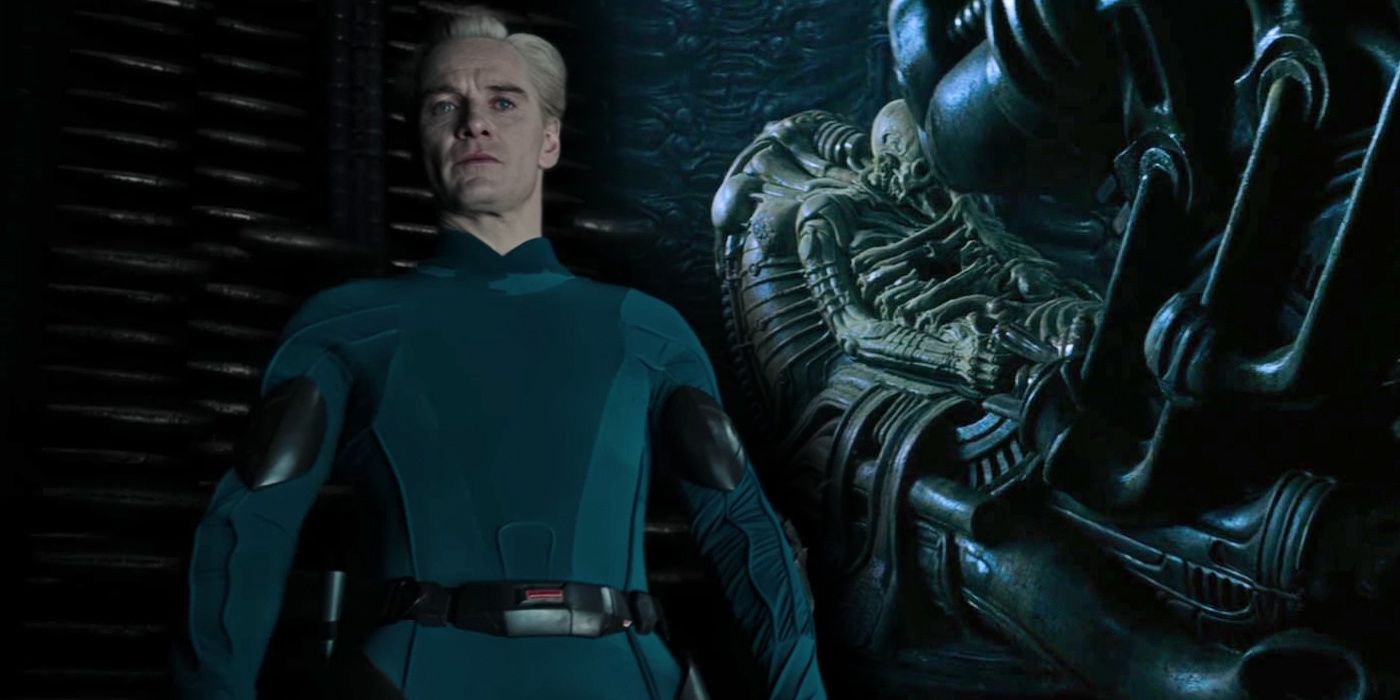 Michael Fassbender as David in Alien Covenant and the Space Jockey from Alien