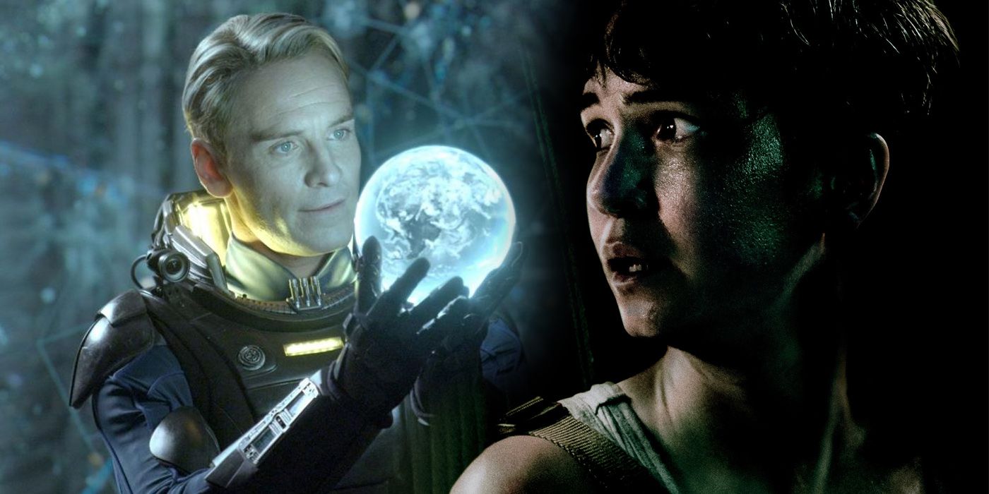 Michael Fassbender as David in Prometheus and Katherine Waterston as Daniels in Alien Covenant