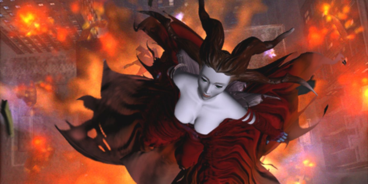 Eve floats above flames in Parasite Eve