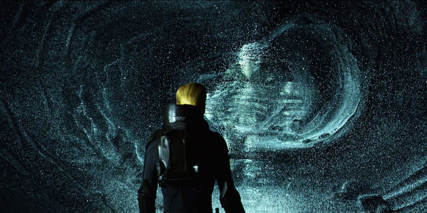 A holograph recording plays on the walls in Prometheus