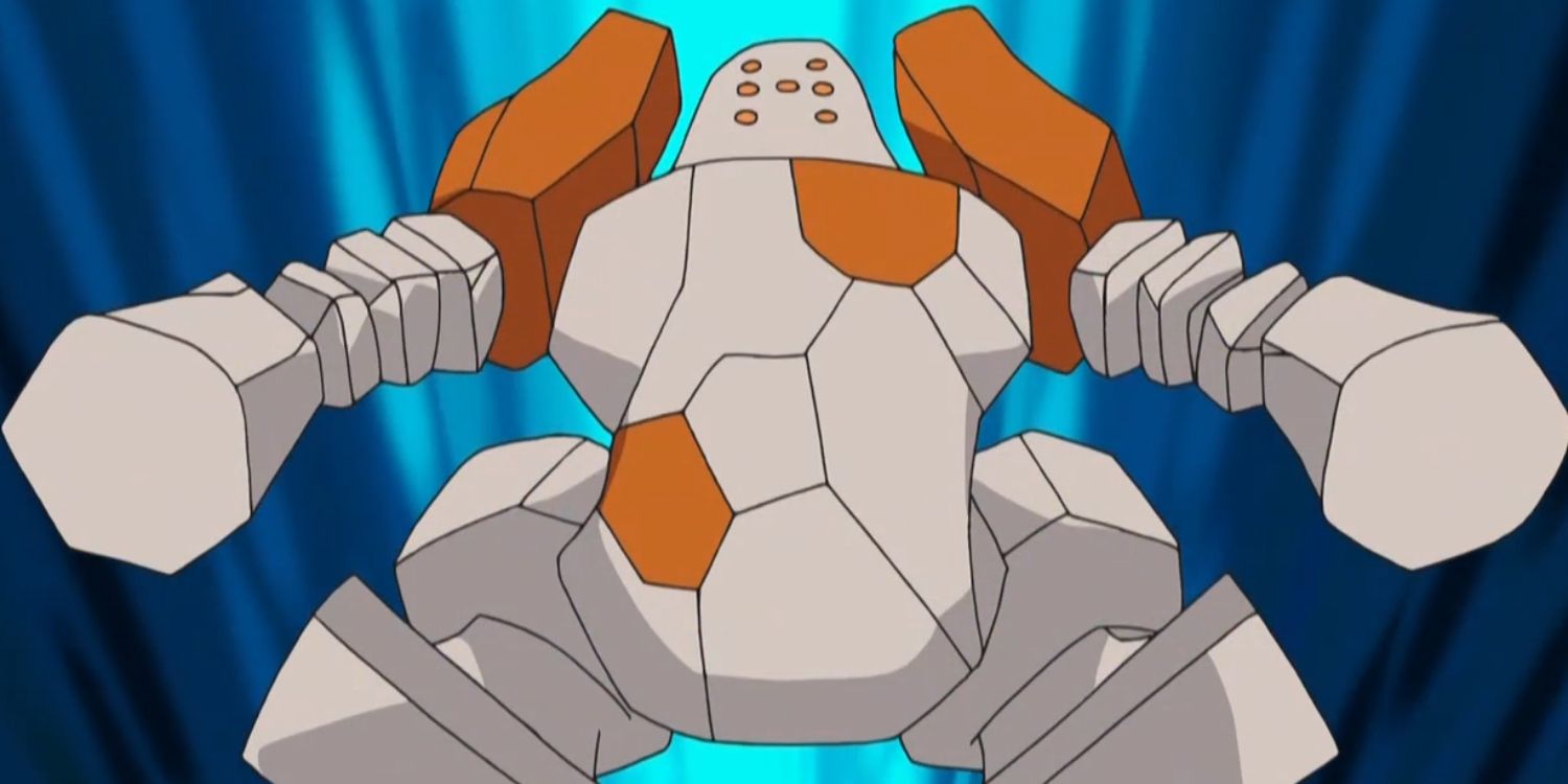 Regirock in battle in the Pokémon anime