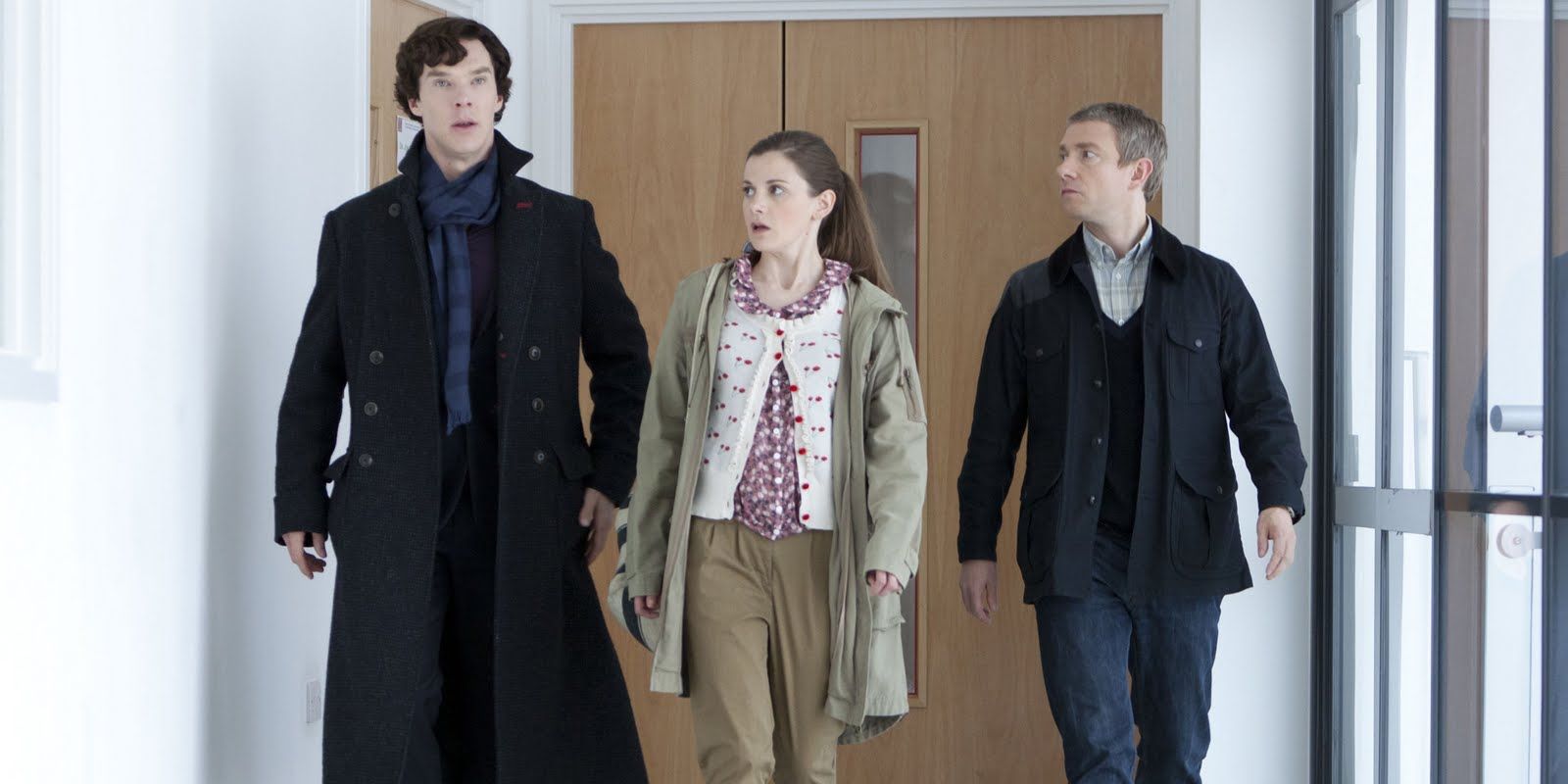 Sherlock, Molly Hooper, and John Watson in the BBC series Sherlock