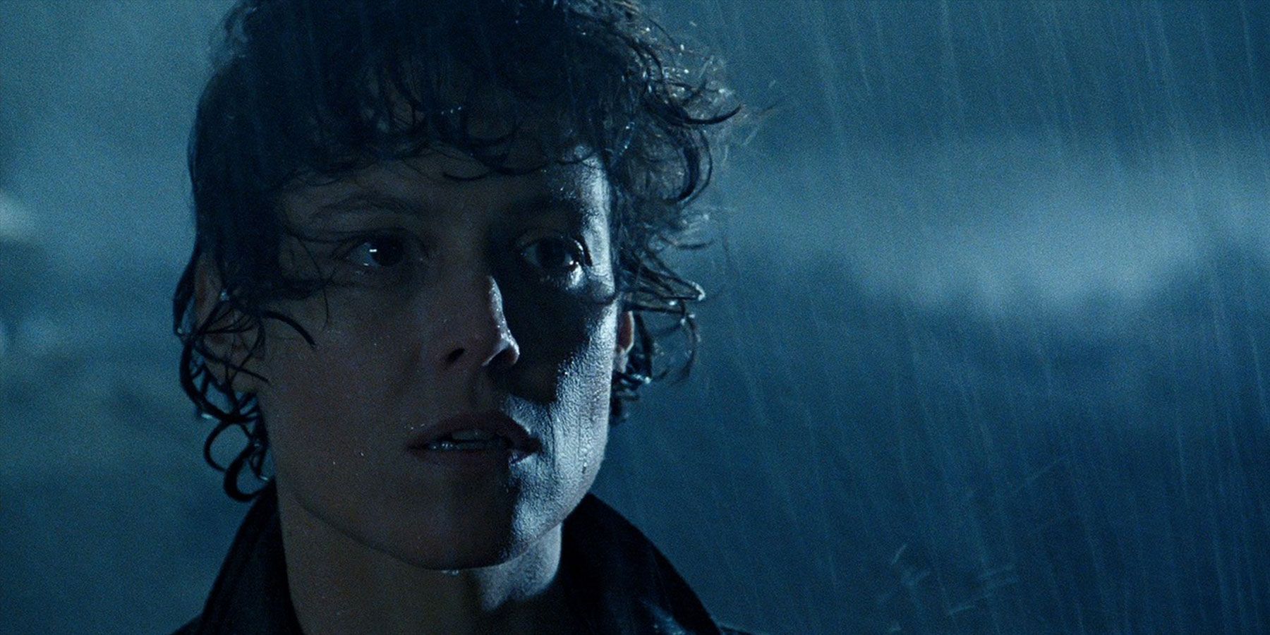 Ellen Ripley standing in the rain