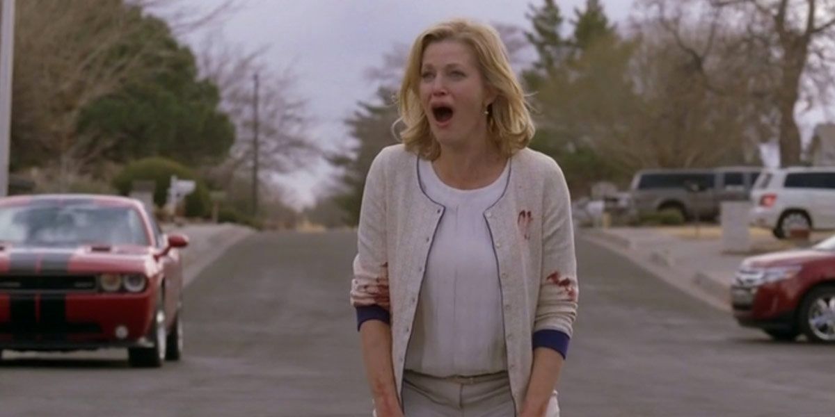 Skyler screams after Walt ran away with Holly in Breaking Bad