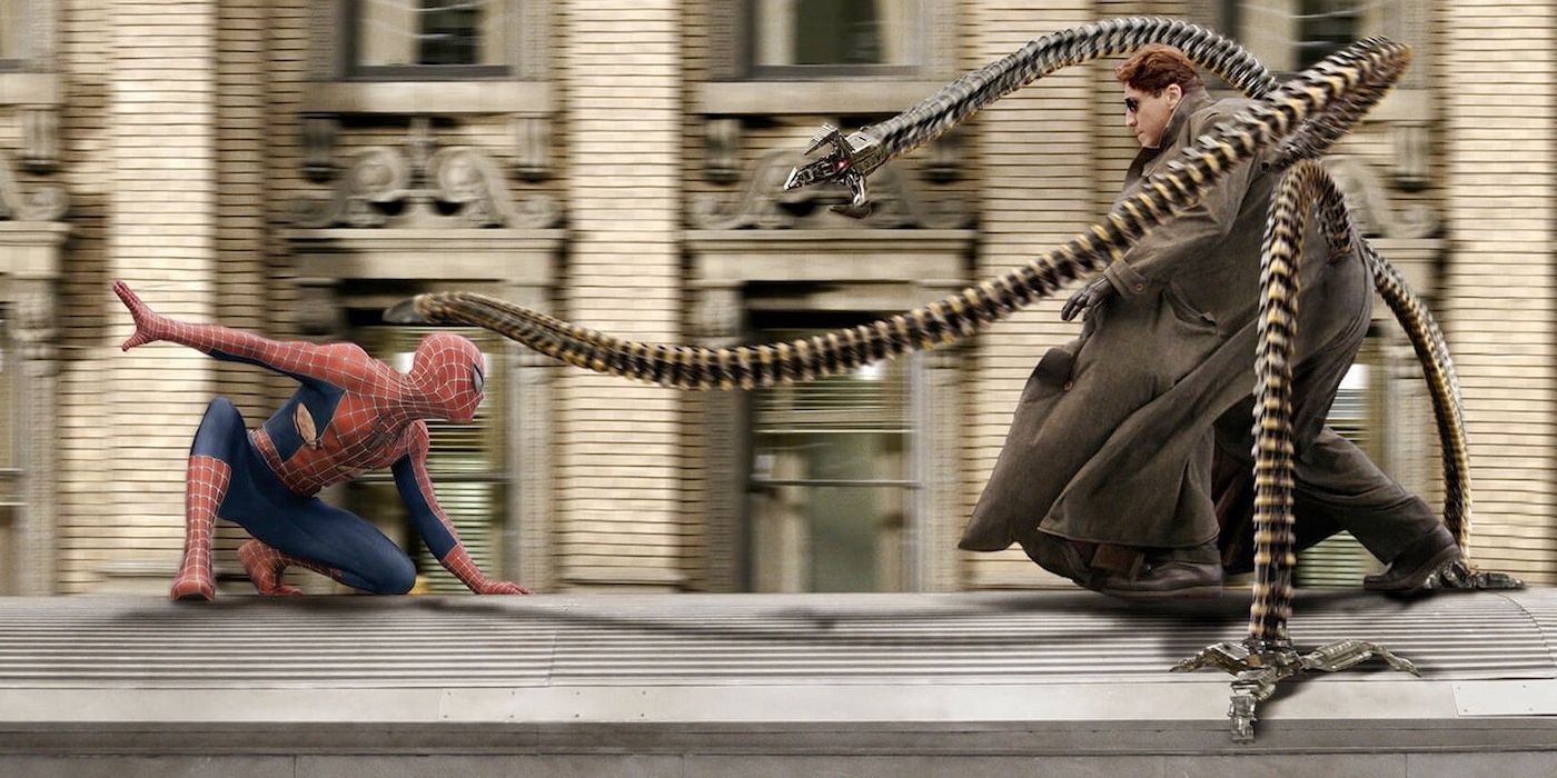 Spider-Man and Doc Ock fight on a train in Spider-Man 2