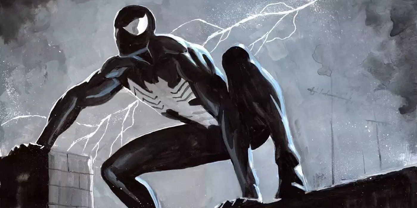 Spider-Man in his black costume from Marvel Comics.