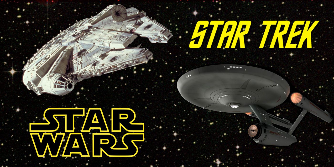 Star Wars vs Star Trek Millennium Falcon and Enterprise in Space